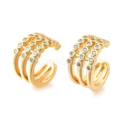 Латунные серьги-манжеты из прозрачного кубического циркония EJEW-F370-38B-G-1