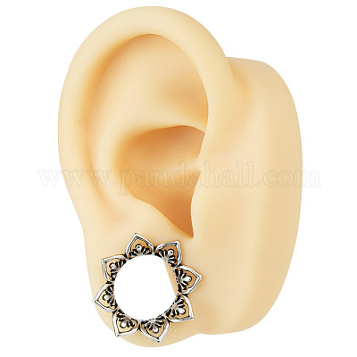 Полые ушные туннели из латунного сплава с цветочным узором FS-WG7C815-11-1