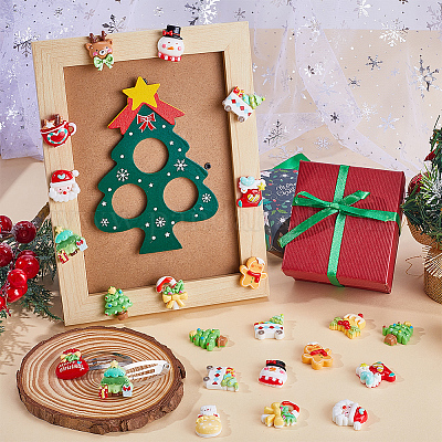 64 шт. 16 стиля новогодняя елка/снеговик/сумка/носок/Санта-Клаус/олень/конфетная трость/камин непрозрачная смола декоден кабошоны RESI-SC0005-74-1