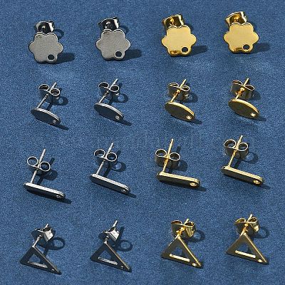 16 шт. 8 стиля 201 нержавеющая сталь серьги-гвоздики с отверстием EJEW-FS0001-21-1