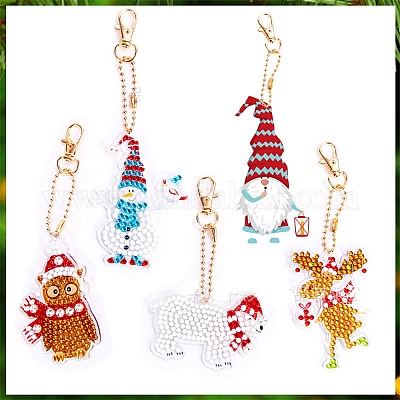 Christmas Theme DIY Diamond Painting Keychain Kit, Including Acrylic Board,  Keychain Clasp, Bead Chain, Resin Rhinestones Bag, Diamond Sticky Pen