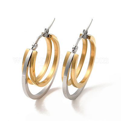 Wholesale Two Tone 304 Stainless Steel Triple Circle Hoop Earrings for  Women
