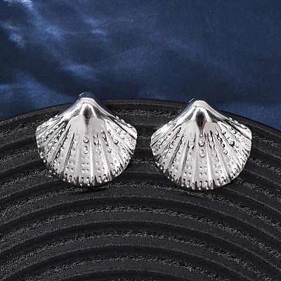 Серьги-гвоздики в форме ракушки из латуни EJEW-H165-02B-P-1