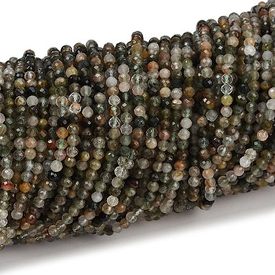 Нити бусин из натурального зеленого рутилированного кварца G-RM241221-B47-1