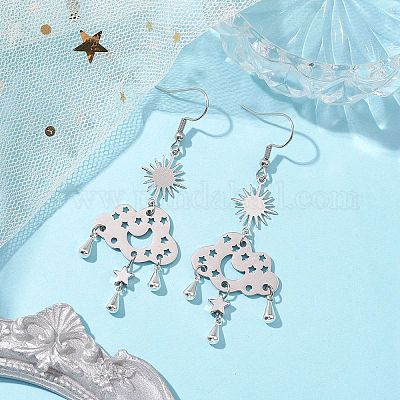 Серьги-подвески из латуни и нержавеющей стали 304 EJEW-TA00436-02-1