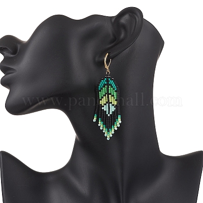 Серьги-подвески из стеклянных бусин ручной работы EJEW-MZ00561-1