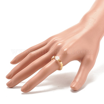 Круглое стрейч-кольцо из натурального сумасшедшего агата с бусинами и лунным камнем RJEW-JR00440-04-1