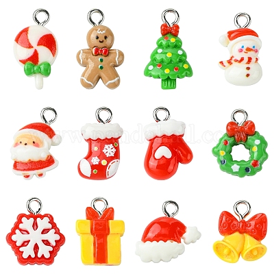 24шт 12 стиля рождественская тема непрозрачные подвески из смолы RESI-FS0001-86A-1