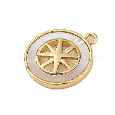 Латунный паве натуральный ракушка плоский круглый с подвесками в виде звезд KK-P289-06G-1
