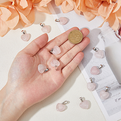 12 шт. подвески в форме сердца из натурального розового кварца G-FI0001-32-1