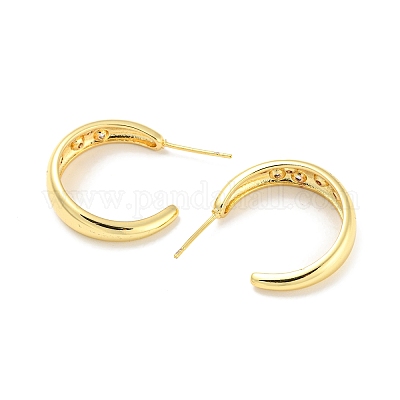 Серьги-пусеты из латуни c-образной формы с прозрачным фианитом EJEW-F326-17G-1