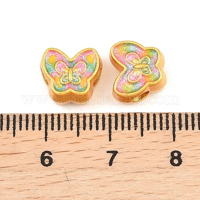 合金エナメルビーズ グリッターパウダー付き ゴールドカラー 蝶 8.5x9