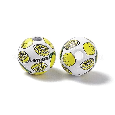 Европейские бусины из дерева с фруктовым принтом WOOD-G013-01A-1