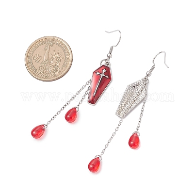 Гроб из эмалевого сплава с подвесными серьгами в форме слезы EJEW-JE06577-01-1