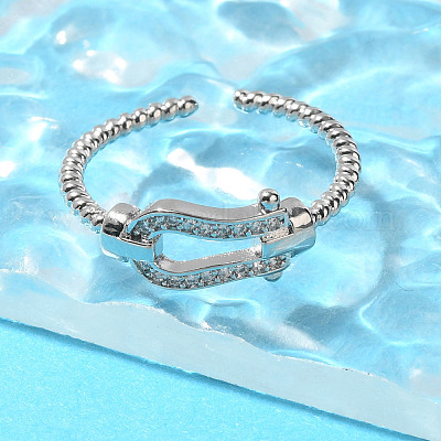 Открытые манжеты из латуни с микропаве и прозрачным цирконием для женщин RJEW-R005-06P-1