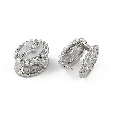 Овальные серьги-кольца с изображением девушки-балерины из латуни с микропаве из прозрачных кубических цирконий для женщин EJEW-Q391-36P-1