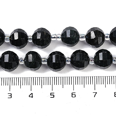 天然黒翡翠ビーズ連売り 多面カット ランタン シードビーズで 9~10mm 
