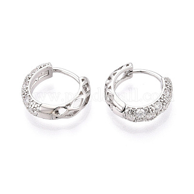 Латунные серьги-кольца из прозрачного кубического циркония EJEW-T048-45P-1