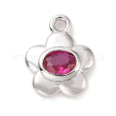 Экологически чистые латунные подвески с фиалково-красным цирконием среднего размера с микропаве KK-D079-04P-1