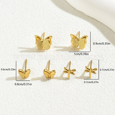 3 пара модных серег-гвоздиков из нержавеющей стали 201 в виде бабочек и стрекоз VU6612-1