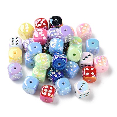 UVメッキレインボー虹色アクリルエナメルビーズ サイコロ ミックス