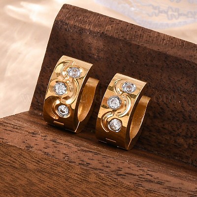 Серьги-кольца из нержавеющей стали 304 с эффектом полировки из кубического циркония EJEW-M001-26G-B-1