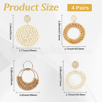 4 пара сережек-гвоздиков из ротанга в 4 стилях EJEW-SP0001-16D-1
