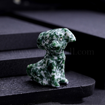 天然青海翡翠彫刻の犬の像 家庭、オフィス、デスクトップ、風水の装飾