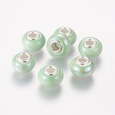Rondelle pelouse vert porcelaine faite à la main grand trou perles européennes X-OPDL-G001-9-1