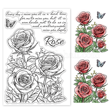 GLOBLELAND Rose Theme Clear Stamps Butterfly Leaves Flower Silicone Clear Stamp Seals for Cards Making DIY Scrapbooking Photo Journal Album Decoration DIY-WH0167-56-791-1