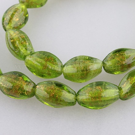 Gold Sand Lampwork Twisted Oval Beads Strands LAMP-O003-07-1