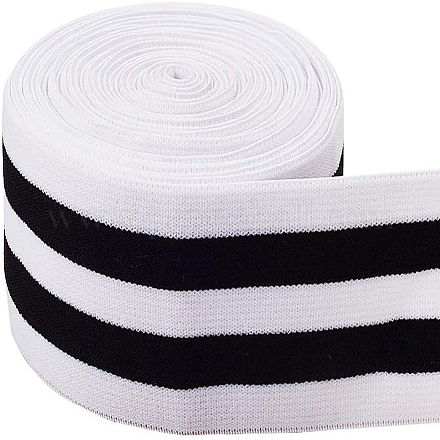 BENECREAT 5 Meters/5.5 Yards 50mm Wide White and Black Striped Flat Elastic Band Stretch Knitting Band for Waistband and Sewing Craft Project OCOR-BC0012-16-1