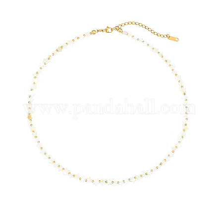 Conchiglia naturale e collane di perline in vero acciaio inossidabile placcato oro 18k EP3542-2-1