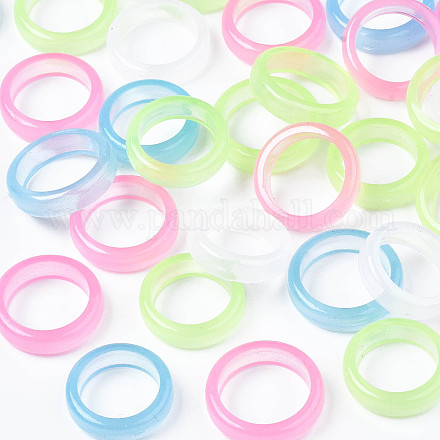 Bagliore nell'anello da dito a fascia semplice trasparente in plastica luminosa scura per le donne RJEW-T022-005-1