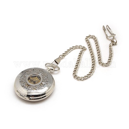 Steampunk Jewelry Alloy Flat Round Pendant Mechanical Pocket Watches WACH-M035-01P-1