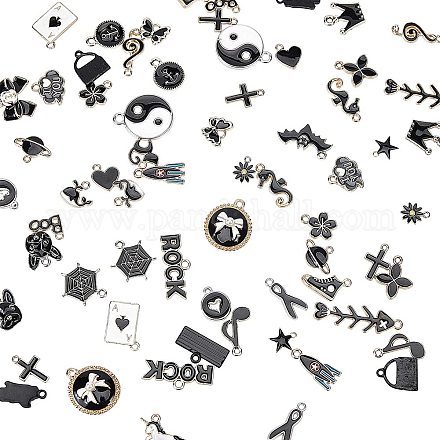 NBEADS Mixed 35 Pcs Alloy Enamel Pendants Black Theme Enamel Charms for DIY Crafting Bracelet Earring Jewelry Making Accessories ENAM-NB0001-15-1