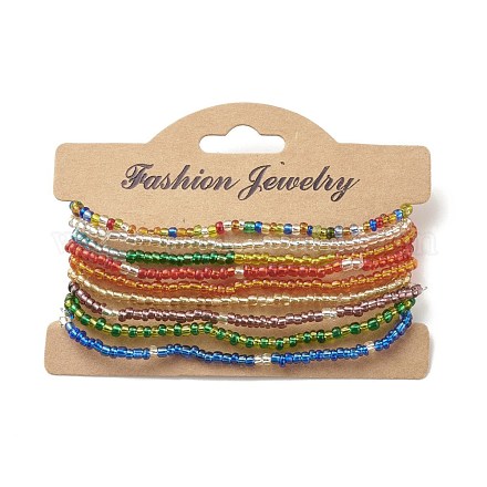 Set di braccialetti elastici con perline di semi di vetro bling 9pcs 9 colori BJEW-JB08032-1
