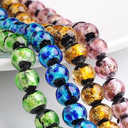 Glow in the Dark Luminous Style Handmade Silver Foil Glass Round Beads FOIL-I006-8mm-M-1
