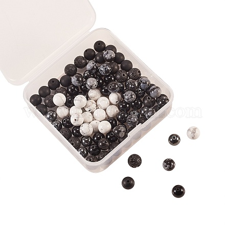 120pcs 6 ensembles de perles rondes en pierres précieuses naturelles et synthétiques G-CJ0001-46-1