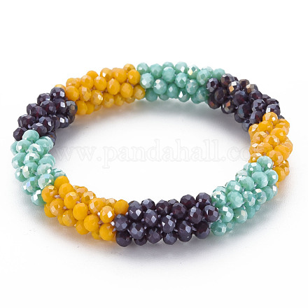 Bracelet extensible tressé en perles de verre au crochet BJEW-T016-08J-1