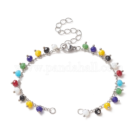 Faceted Round Glass Charms Chain Bracelet Making AJEW-JB01151-02-1