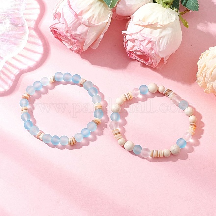 2 шт. 2 стиля в стиле бохо с натуральными ископаемыми и пресноводными ракушками и стеклянными бусинами для женщин BJEW-JB11865-1