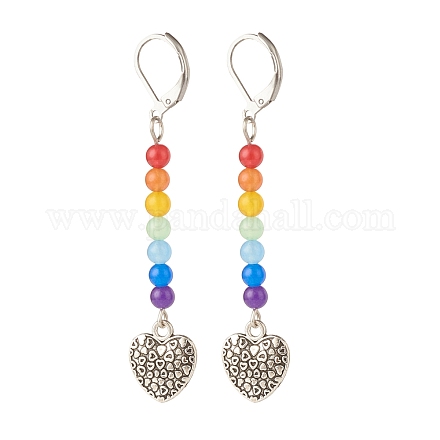 Natural Malaysia Jade with Alloy Heart Long Dangle Leverback Earrings EJEW-JE04909-02-1