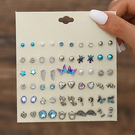 30 пара комплектов серег-гвоздиков из сплава и пластика с имитацией жемчуга и страз WGF62EF-13-1