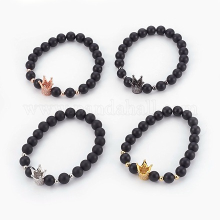 Bracelets extensibles en perles d'agate noire naturelle (teintes) BJEW-JB03966-1
