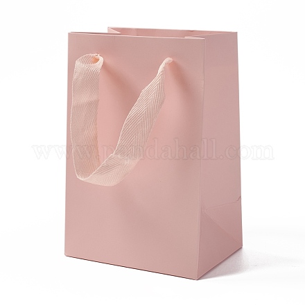 クラフト紙袋  リボンハンドル付き  ギフトバッグ  ショッピングバッグ  長方形  ピンク  18x12x8.6cm;折り：18x12x0.4cm ABAG-F008-01A-01-1