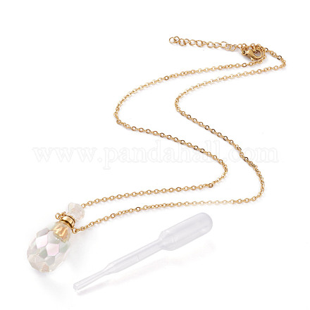 Electroplated Natural Quartz Crystal Openable Perfume Bottle Pendant Necklaces NJEW-H216-02B-G-1