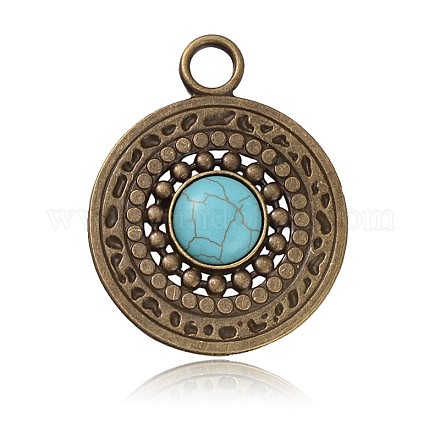 Antique Bronze Plated Alloy Synthetic Turquoise Big Pendants PALLOY-J277-01AB-NF-1
