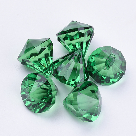 透明なアクリルパーツ  多面カット  ダイヤモンド  濃い緑  36x31mm  穴：2.6mm  約34個/500g TACR-Q260-E-V17-1