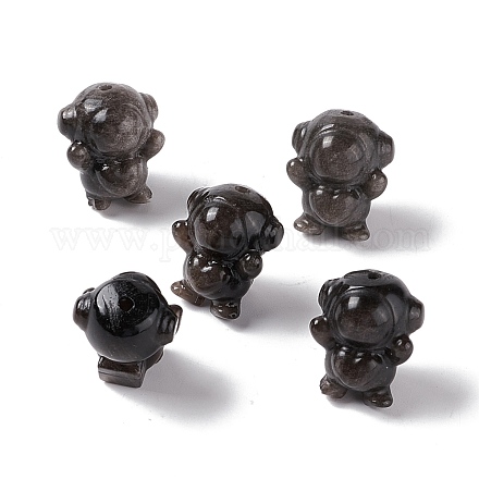 Perles d'obsidienne en argent naturel G-G859-10-1